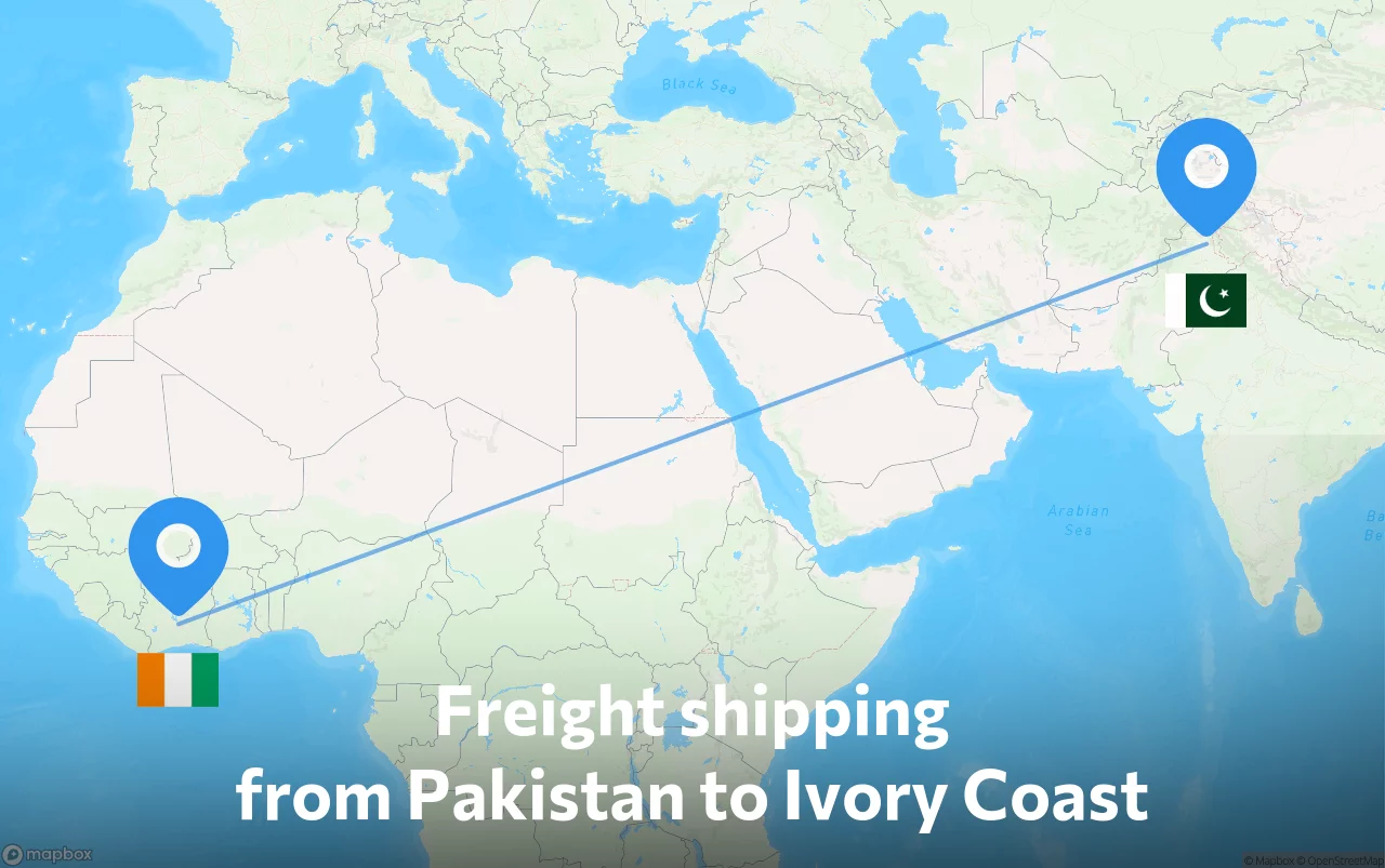 Shipping route from Pakistan to Ivory Coast