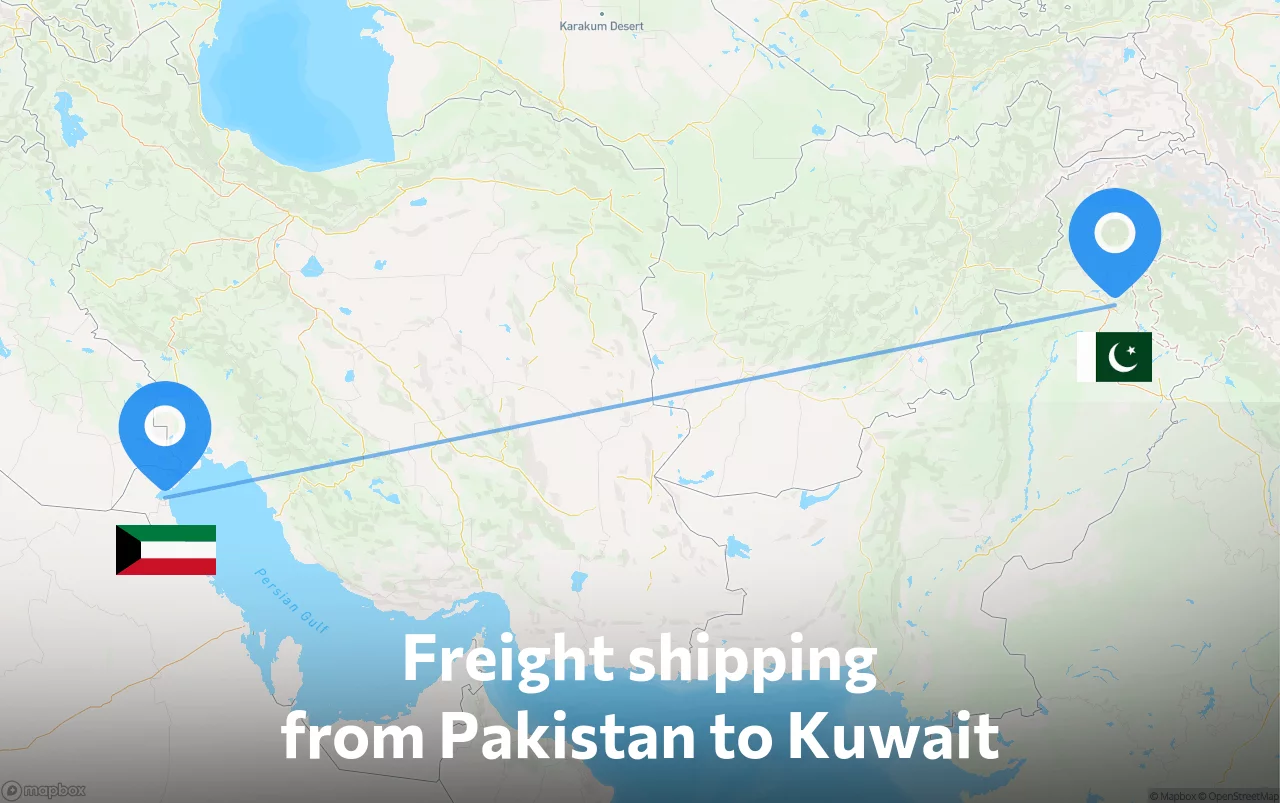 Shipping route from Pakistan to Kuwait