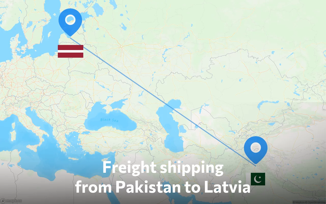 Shipping route from Pakistan to Latvia