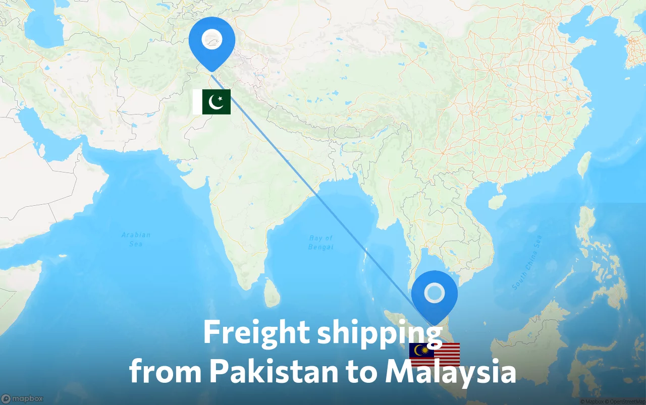Shipping route from Pakistan to Malaysia