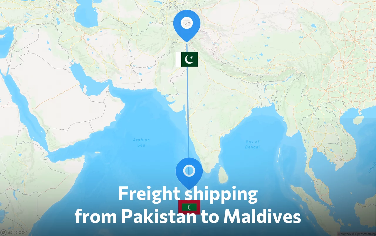 Shipping route from Pakistan to Maldives