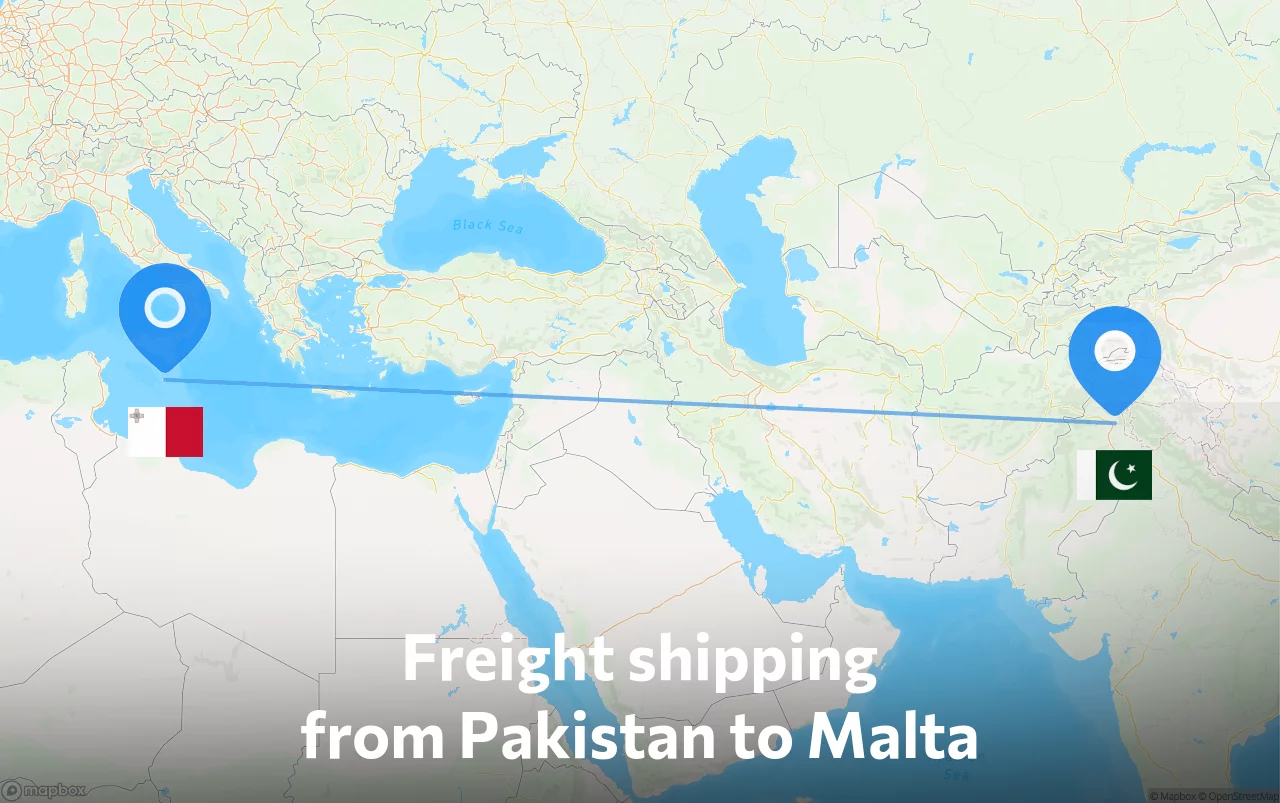 Shipping route from Pakistan to Malta