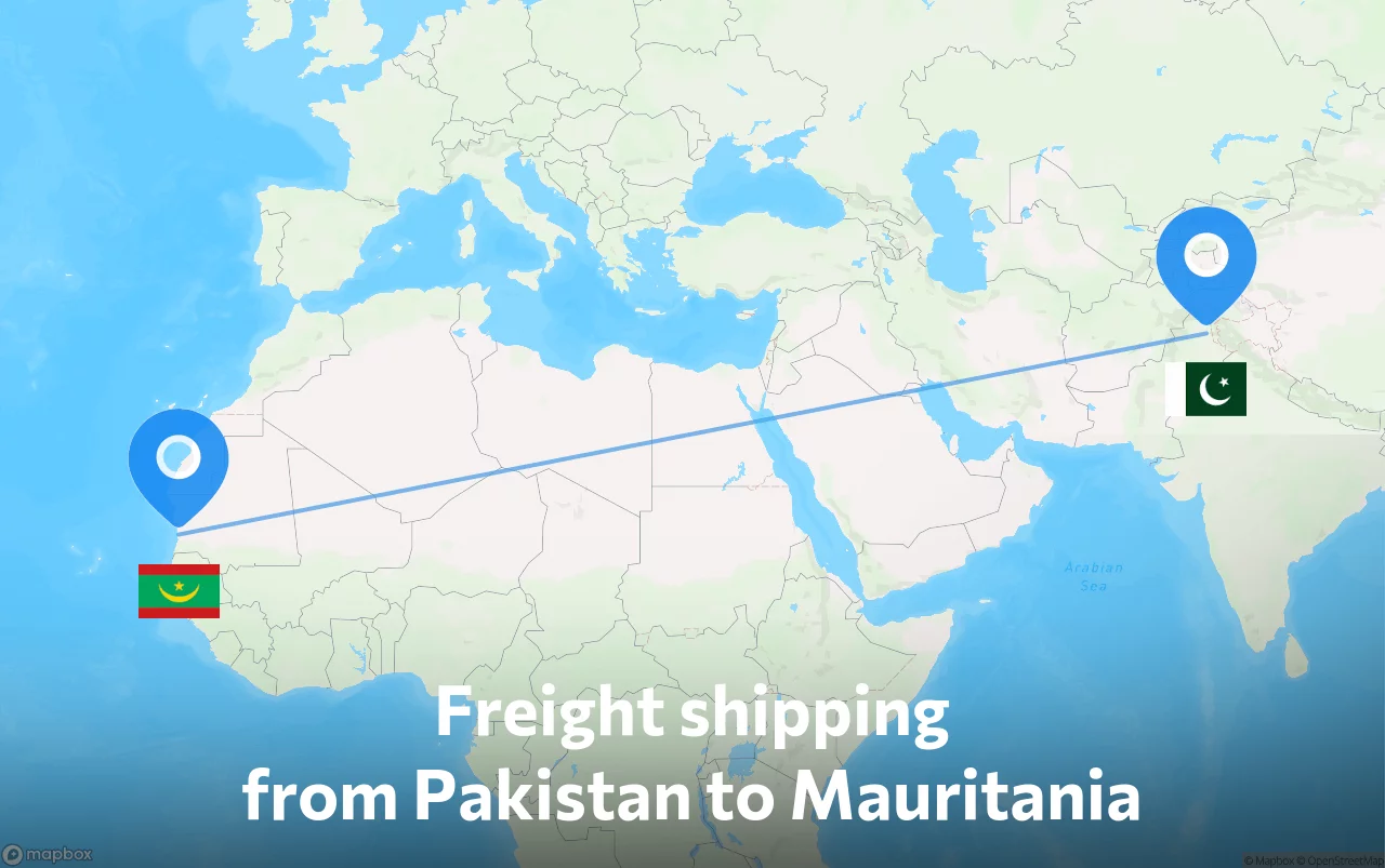Shipping route from Pakistan to Mauritania