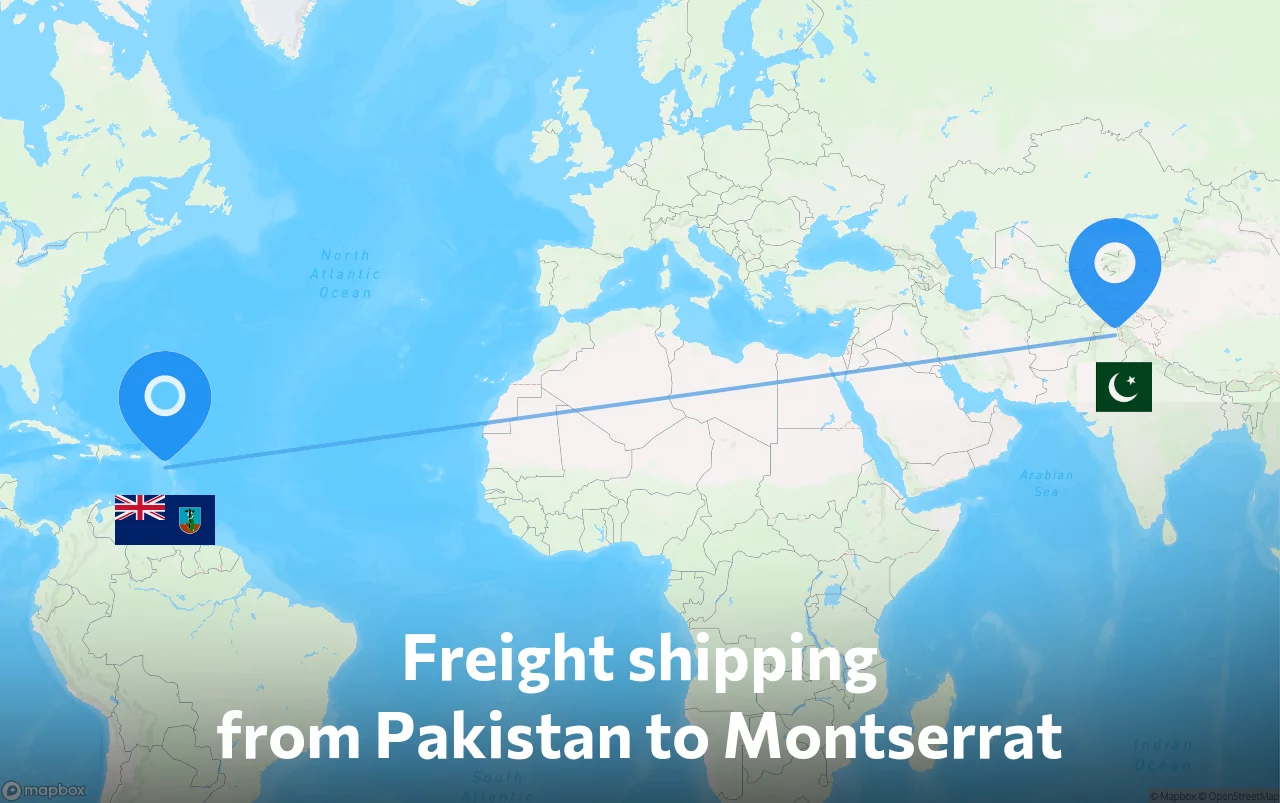 Shipping route from Pakistan to Montserrat