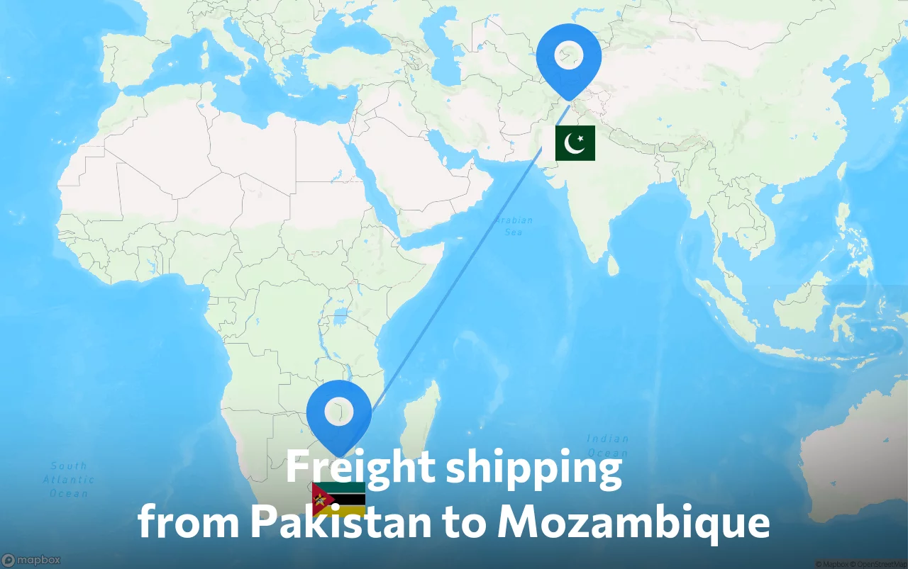 Shipping route from Pakistan to Mozambique