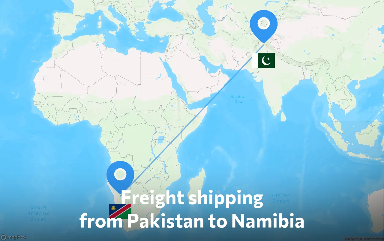 Shipping route from Pakistan to Namibia