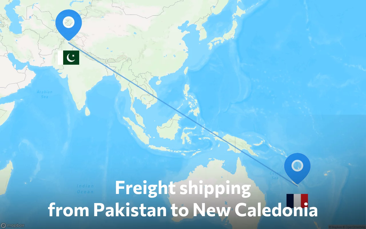 Shipping route from Pakistan to New Caledonia