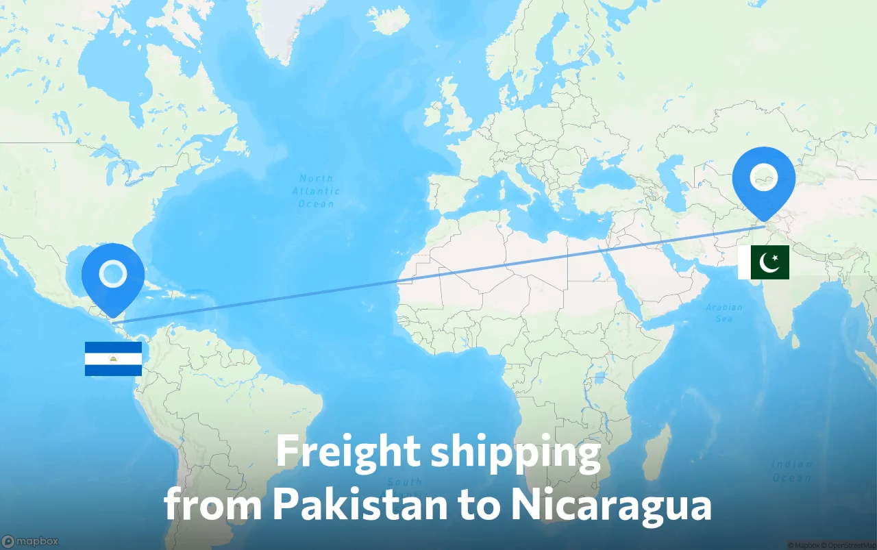 Shipping route from Pakistan to Nicaragua