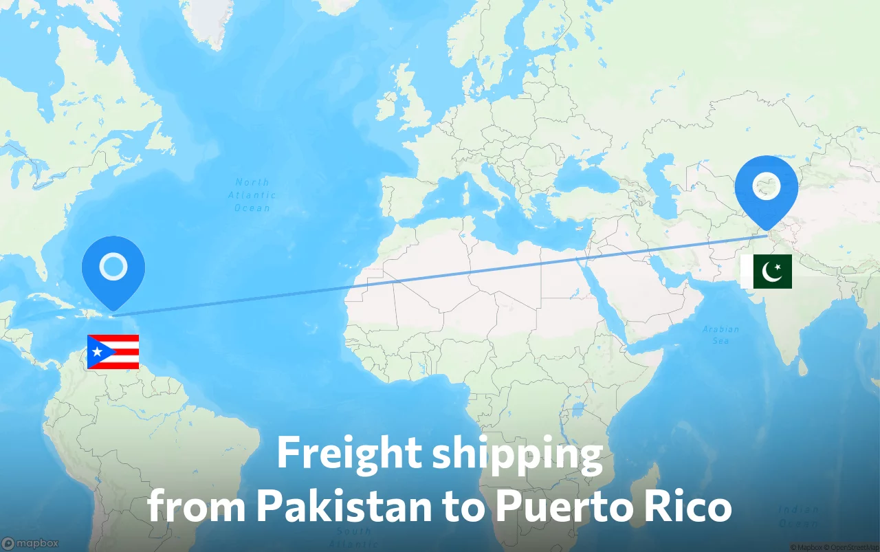 Shipping route from Pakistan to Puerto Rico