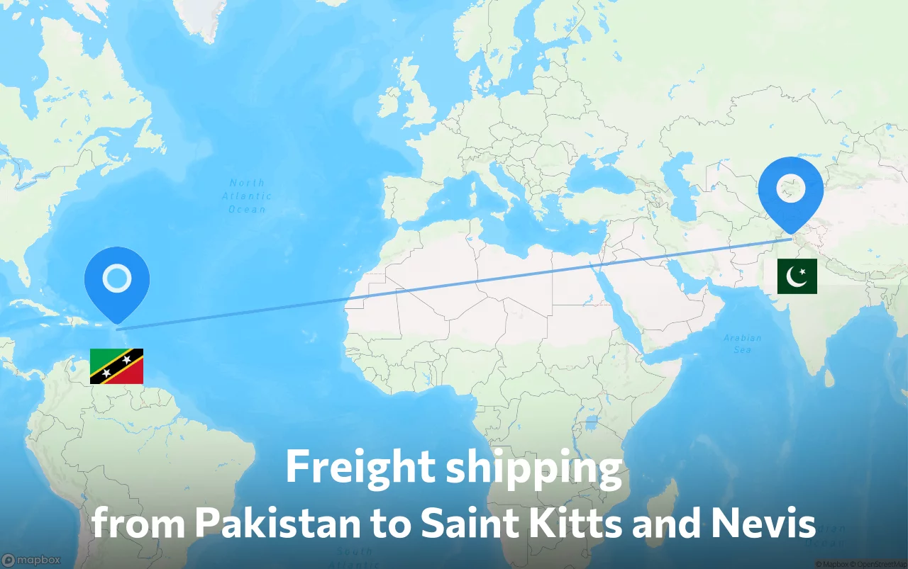 Shipping route from Pakistan to Saint Kitts and Nevis