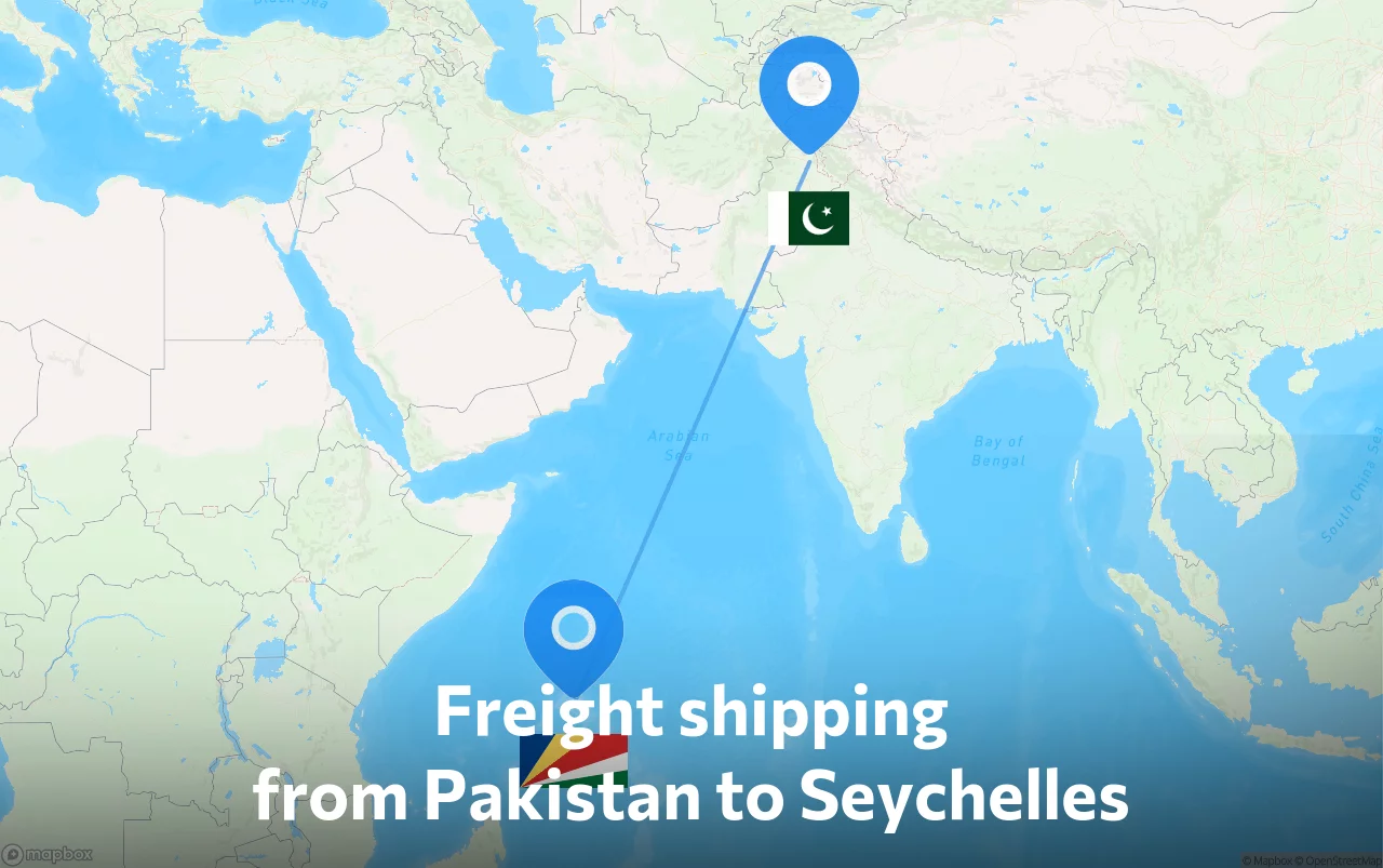 Shipping route from Pakistan to Seychelles