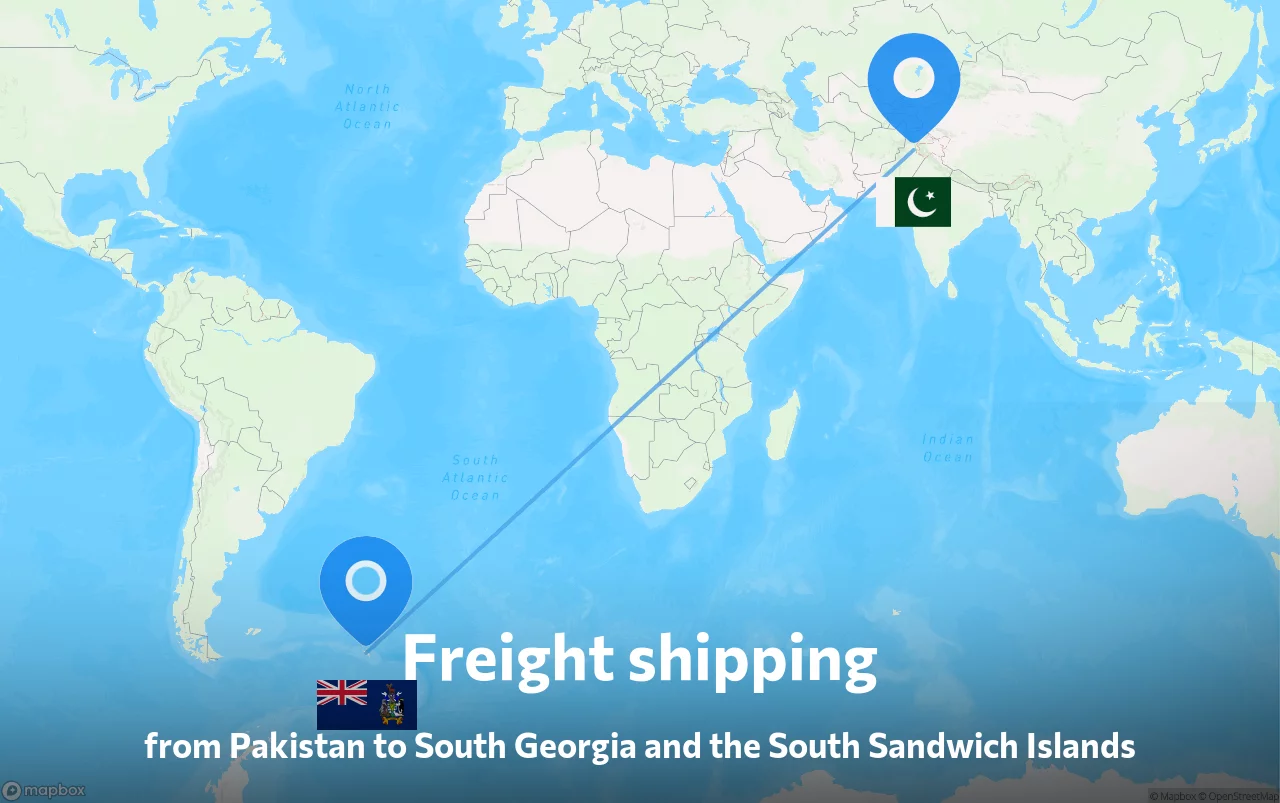 Shipping route from Pakistan to South Georgia and the South Sandwich Islands