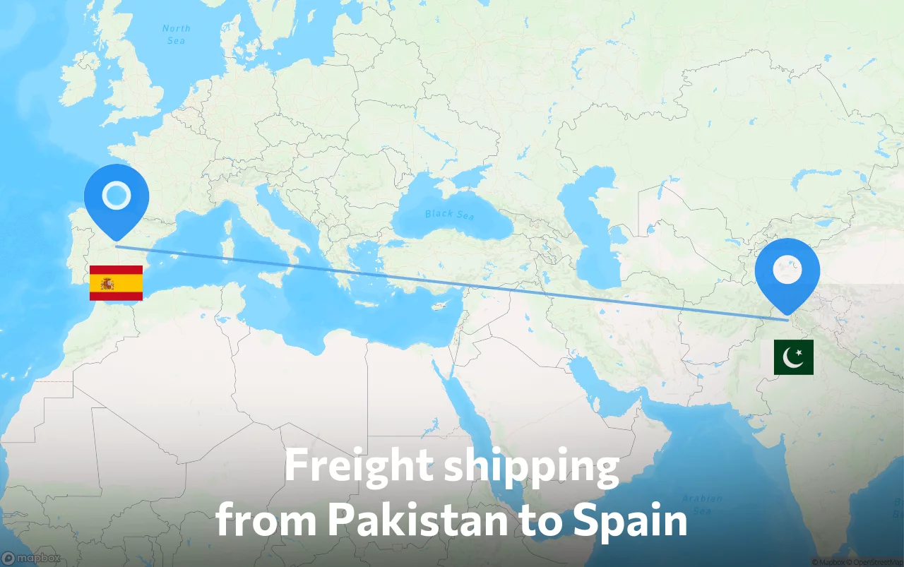 Shipping route from Pakistan to Spain