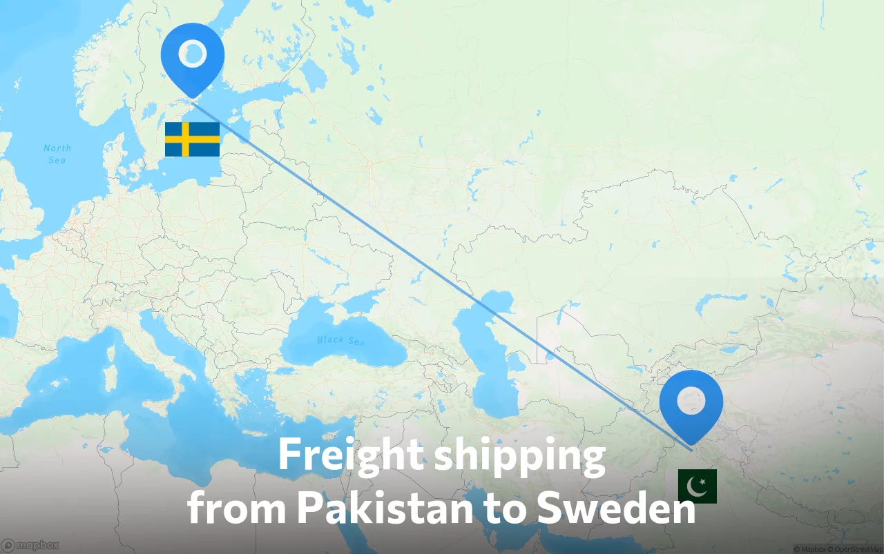 Shipping route from Pakistan to Sweden