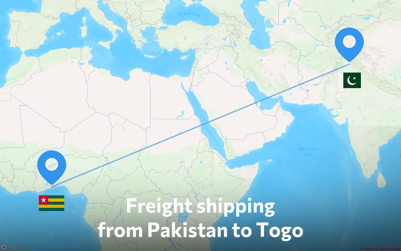 Shipping route from Pakistan to Togo