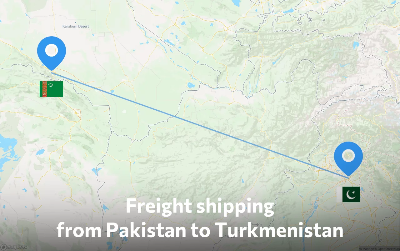 Shipping route from Pakistan to Turkmenistan
