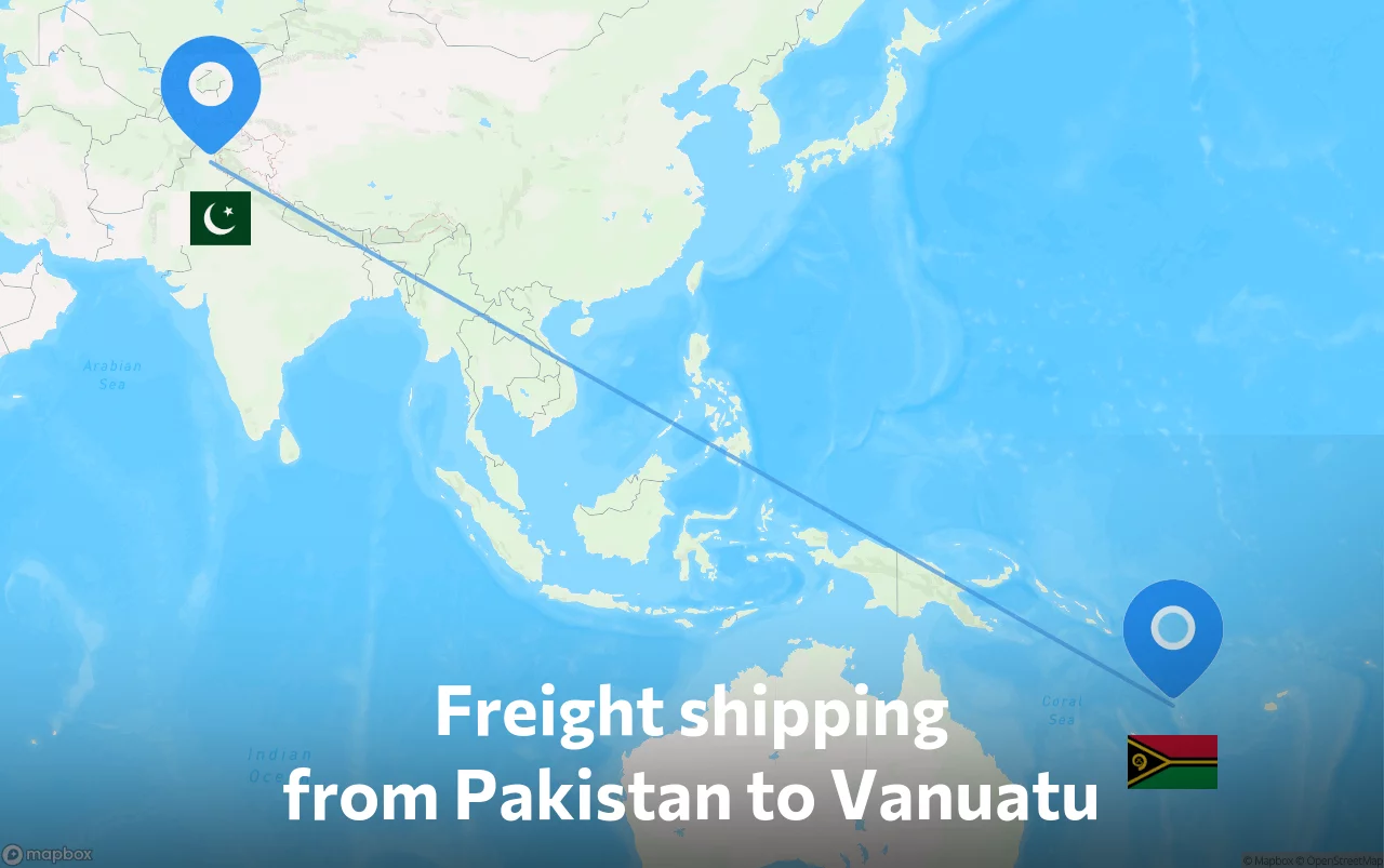 Shipping route from Pakistan to Vanuatu