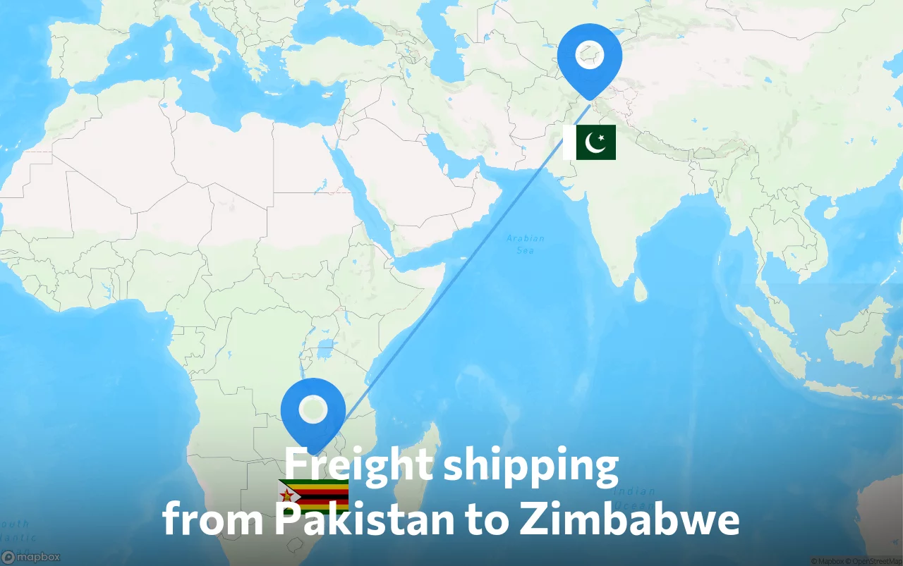 Shipping route from Pakistan to Zimbabwe