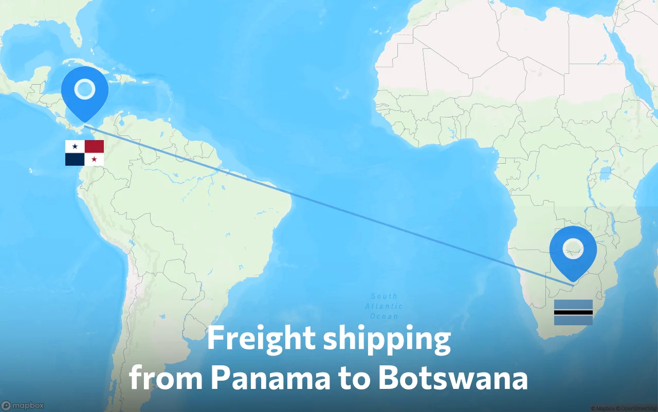 Shipping route from Panama to Botswana