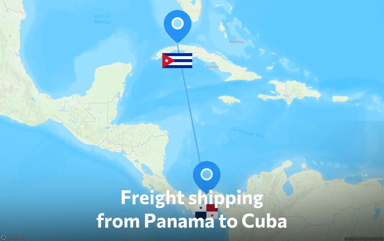 Shipping route from Panama to Cuba