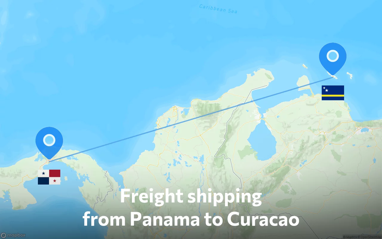 Shipping route from Panama to Curacao