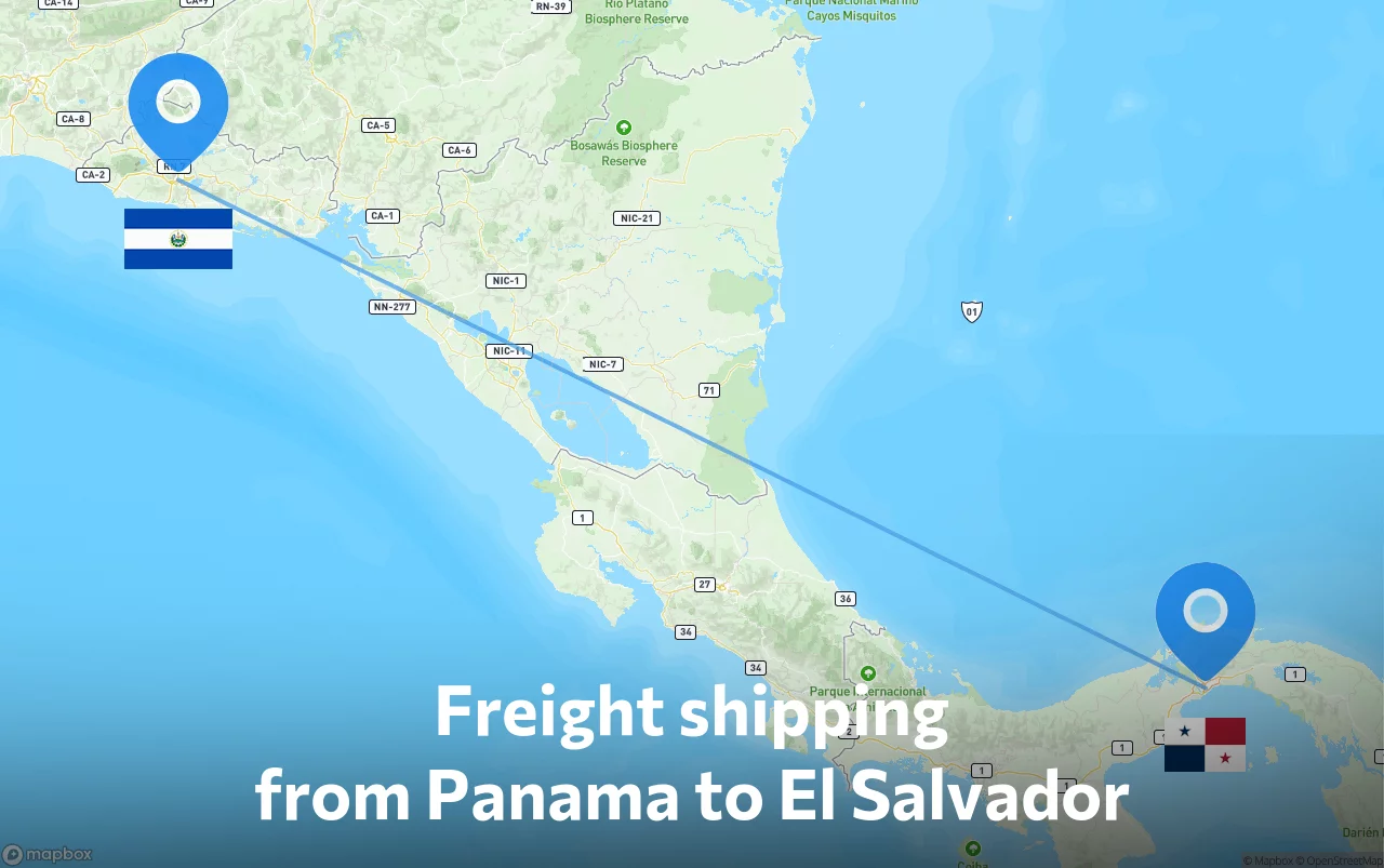 Shipping route from Panama to El Salvador
