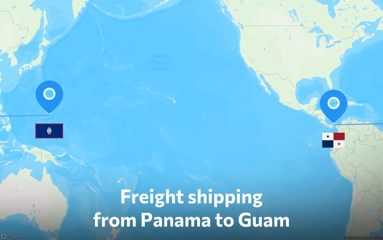 Shipping route from Panama to Guam
