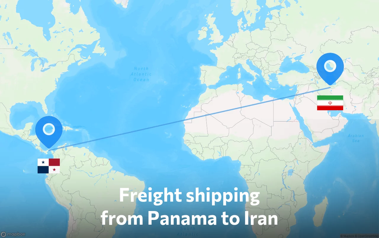 Shipping route from Panama to Iran