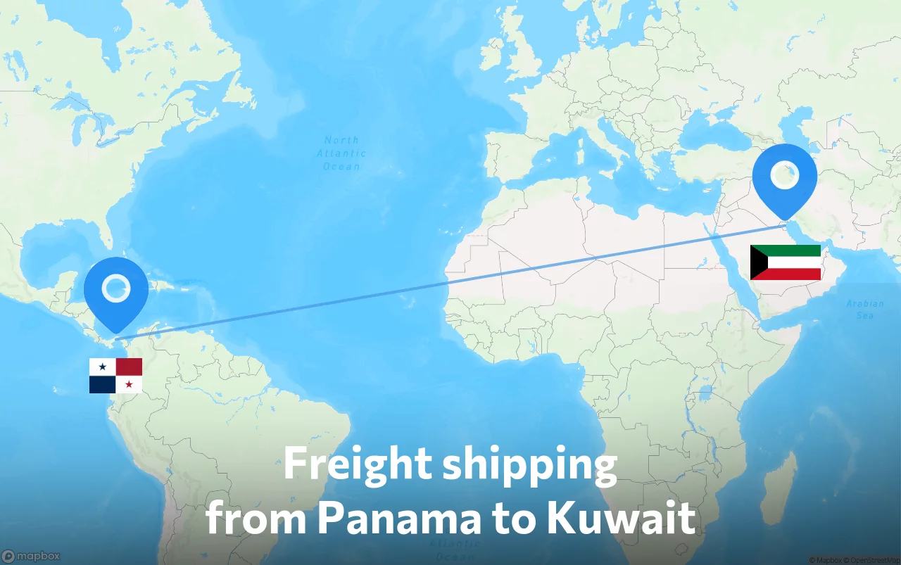 Shipping route from Panama to Kuwait