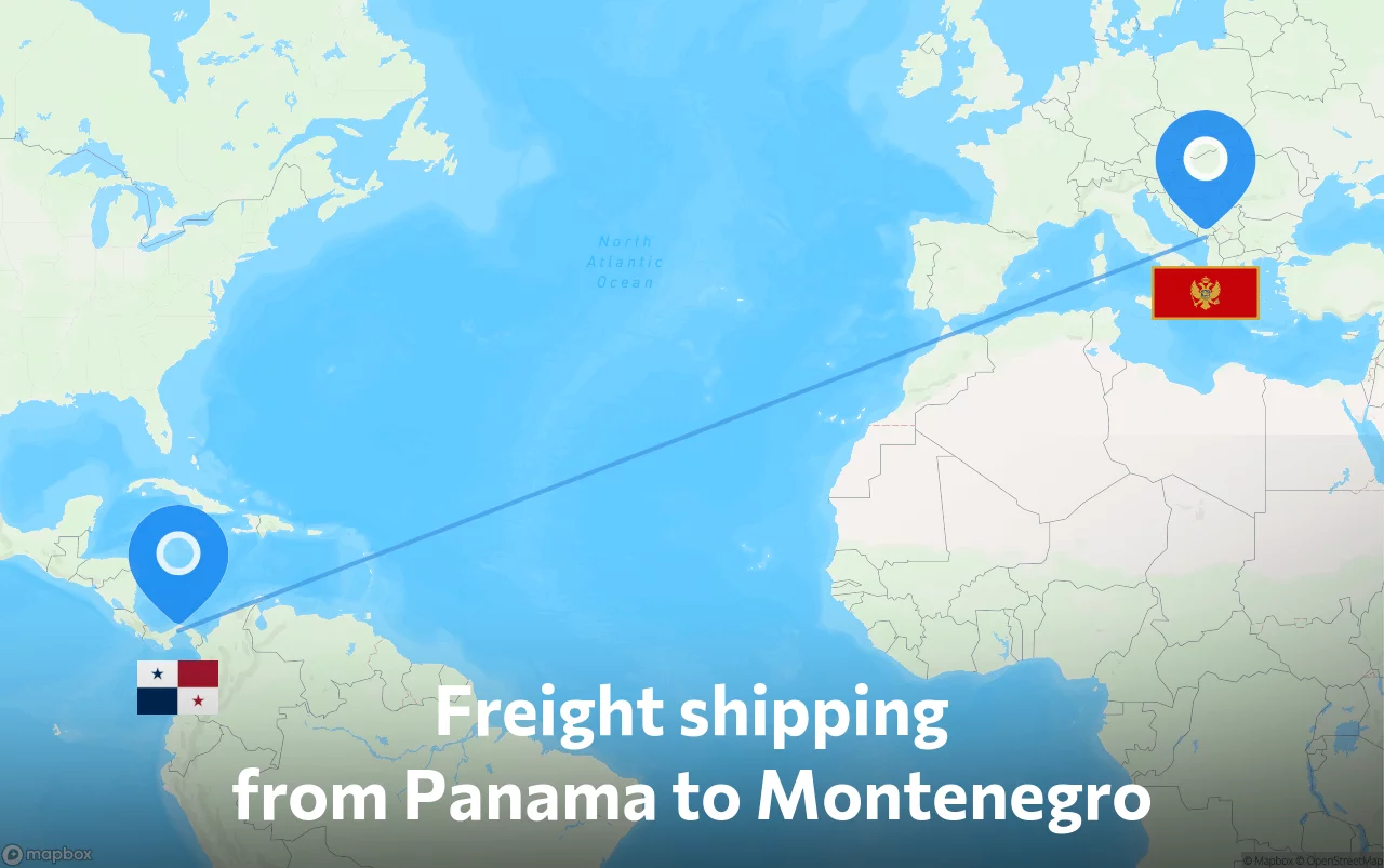 Shipping route from Panama to Montenegro