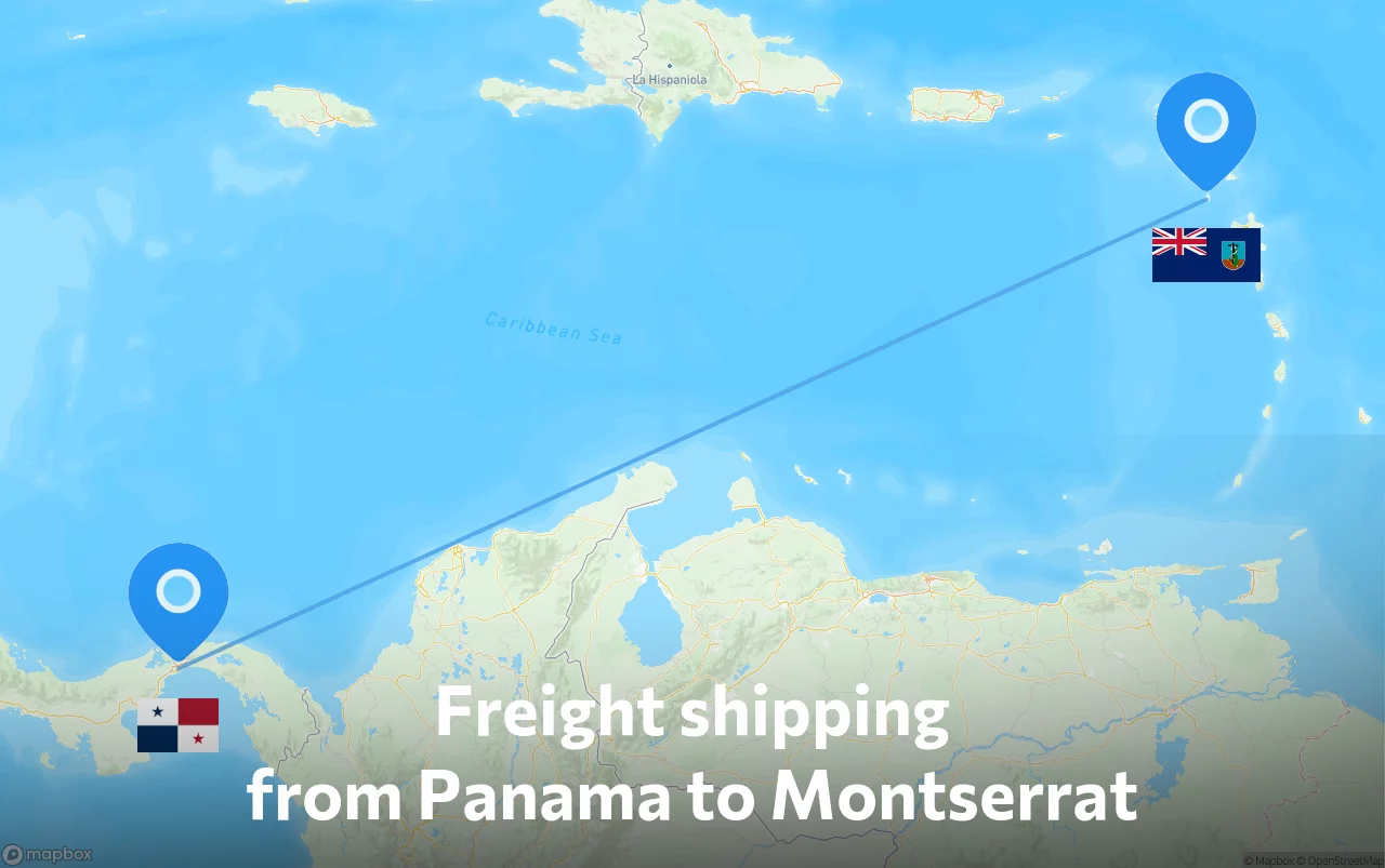 Shipping route from Panama to Montserrat