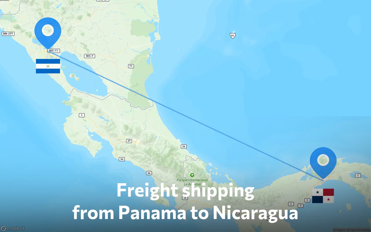 Shipping route from Panama to Nicaragua