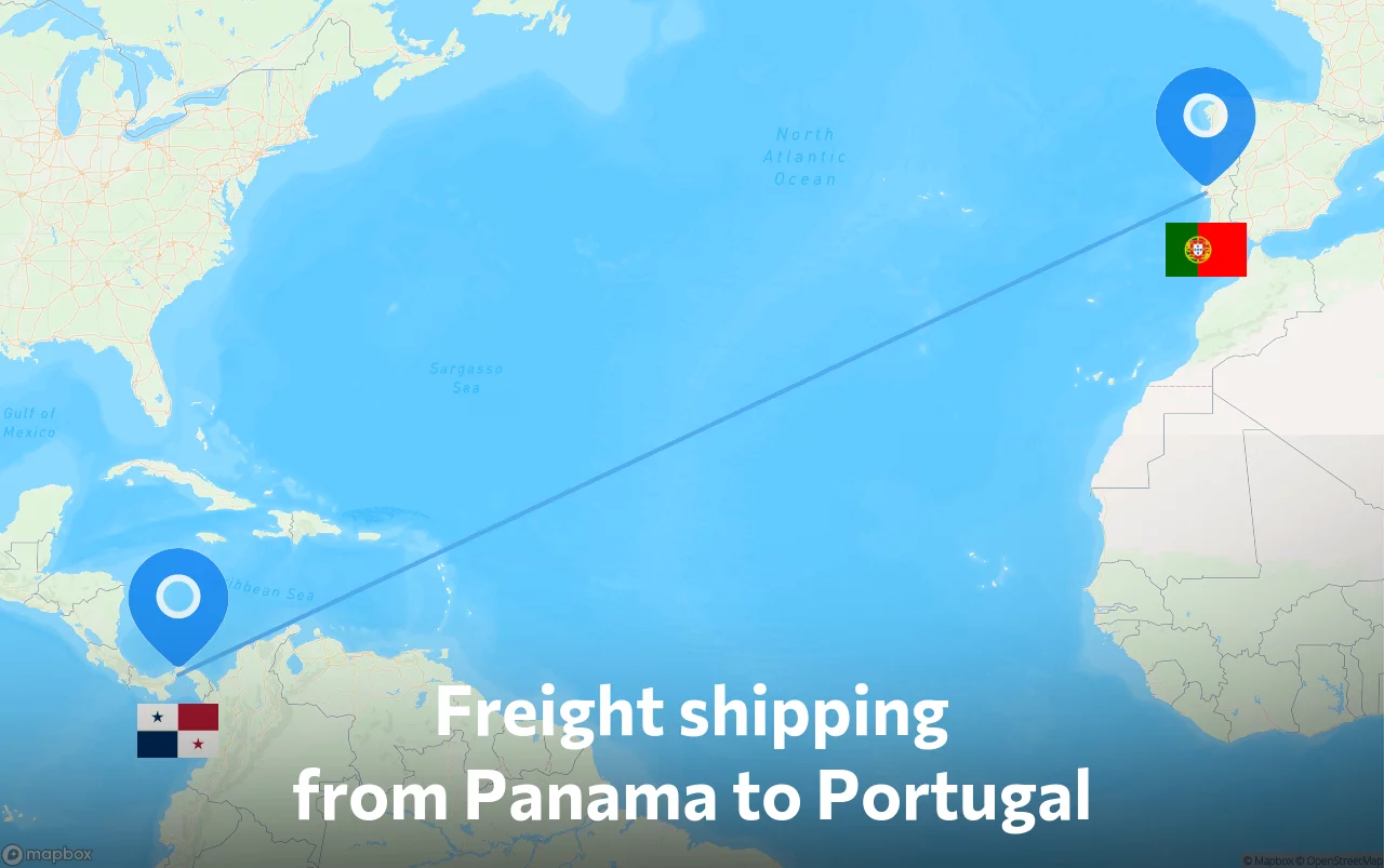 Shipping route from Panama to Portugal