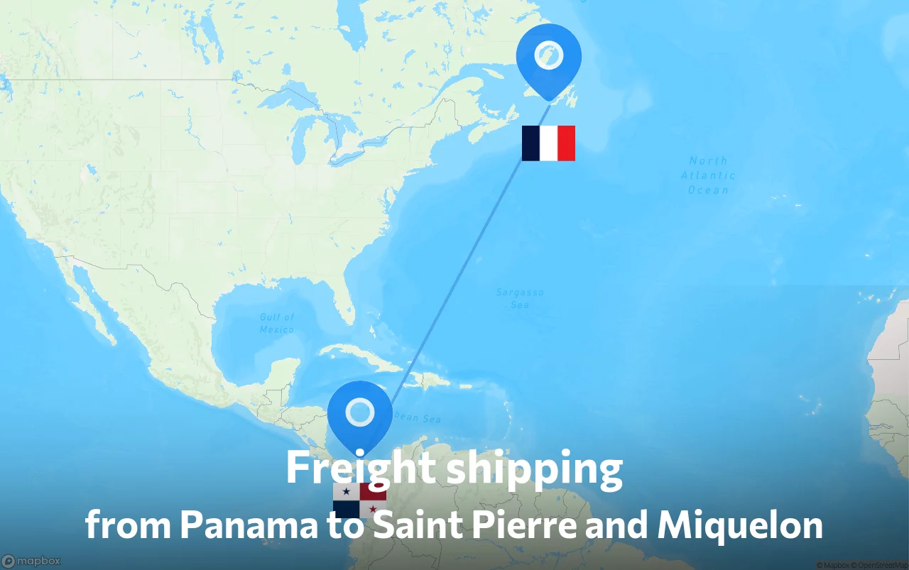 Shipping route from Panama to Saint Pierre and Miquelon