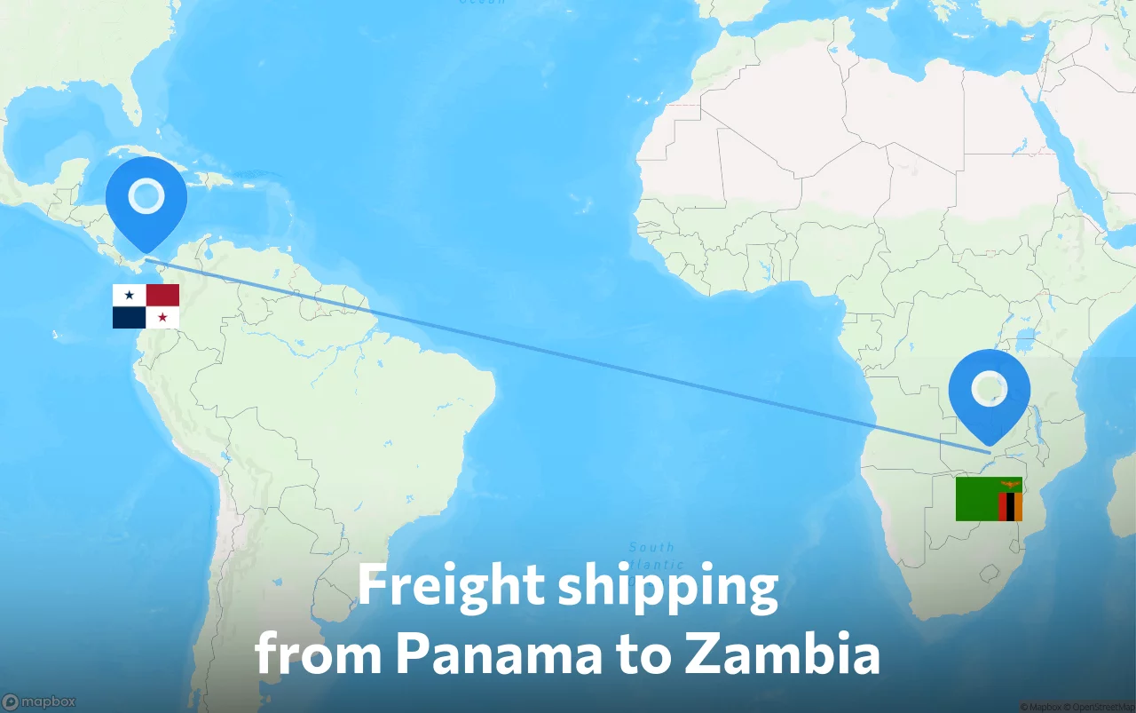 Shipping route from Panama to Zambia