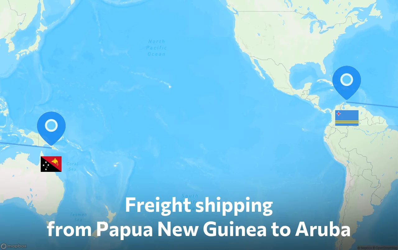 Shipping route from Papua New Guinea to Aruba