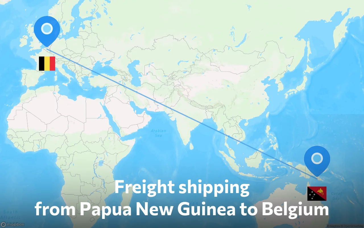 Shipping route from Papua New Guinea to Belgium