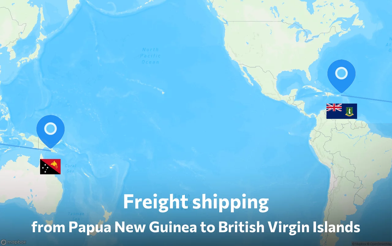 Shipping route from Papua New Guinea to British Virgin Islands