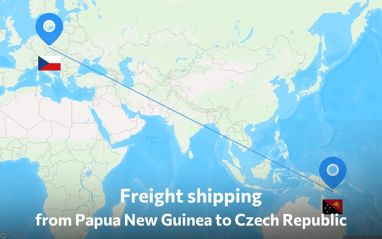 Shipping route from Papua New Guinea to Czech Republic
