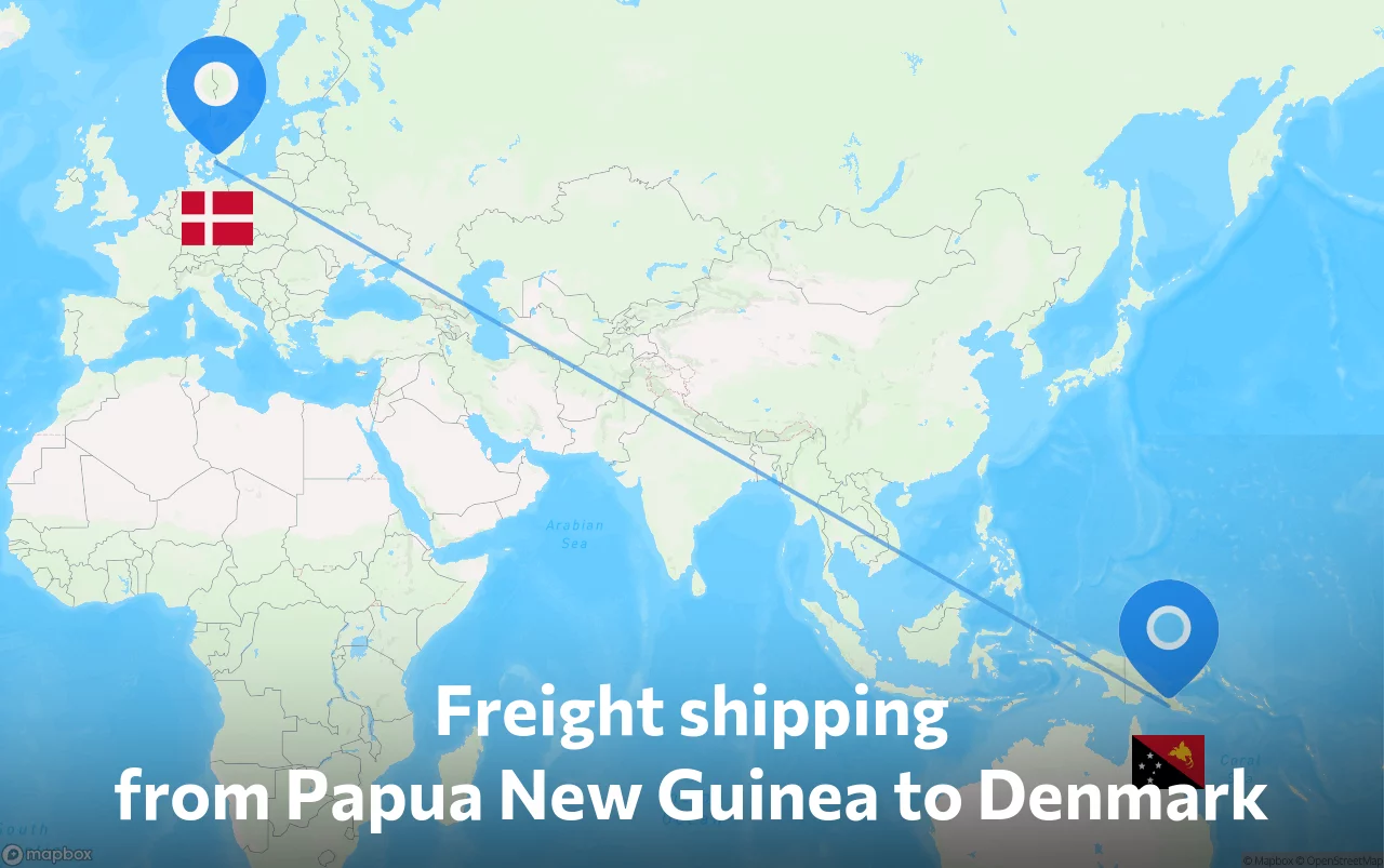 Shipping route from Papua New Guinea to Denmark