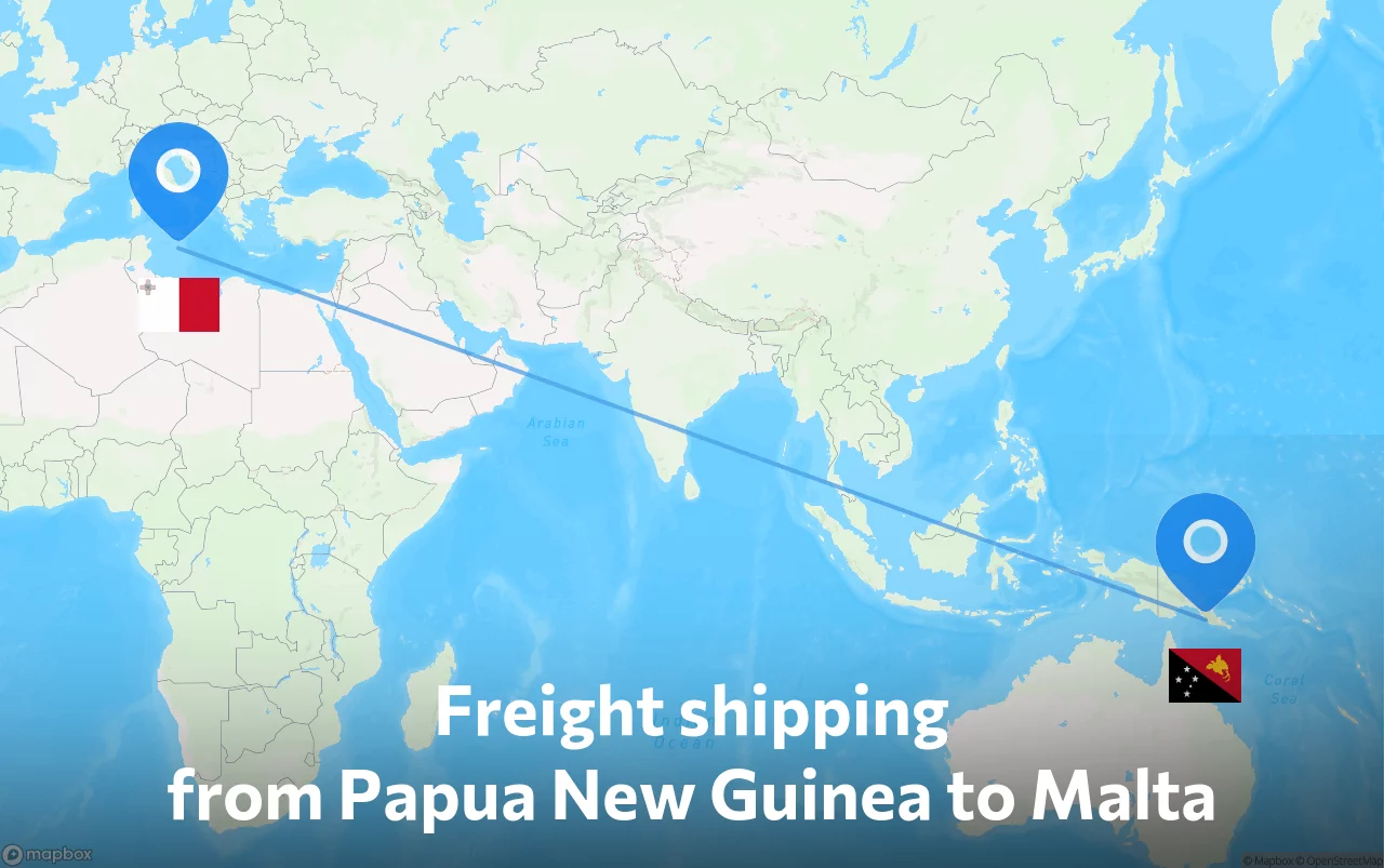 Shipping route from Papua New Guinea to Malta