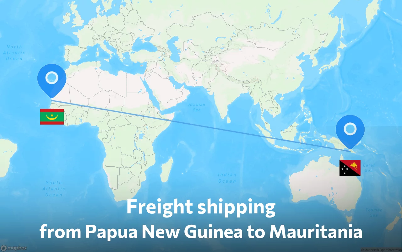 Shipping route from Papua New Guinea to Mauritania