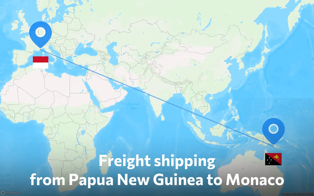 Shipping route from Papua New Guinea to Monaco