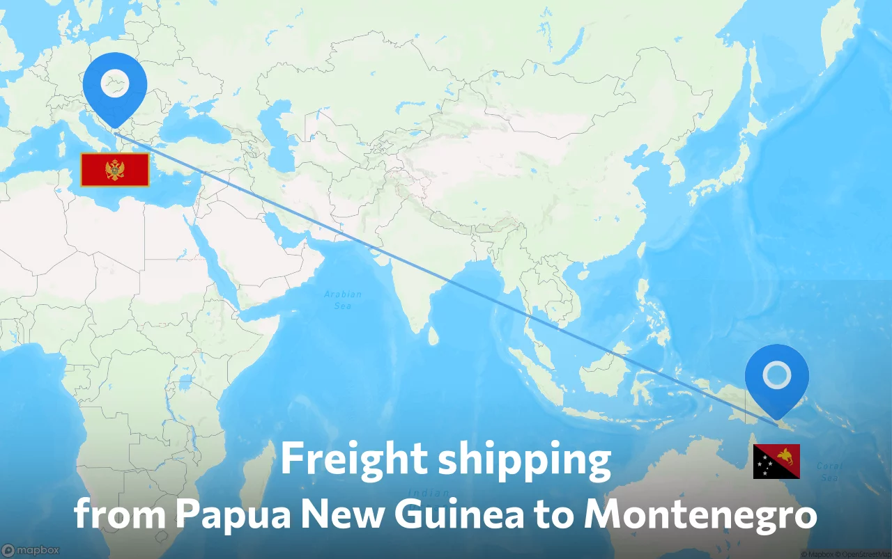 Shipping route from Papua New Guinea to Montenegro