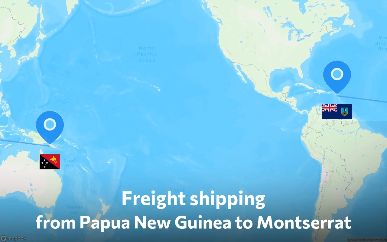 Shipping route from Papua New Guinea to Montserrat