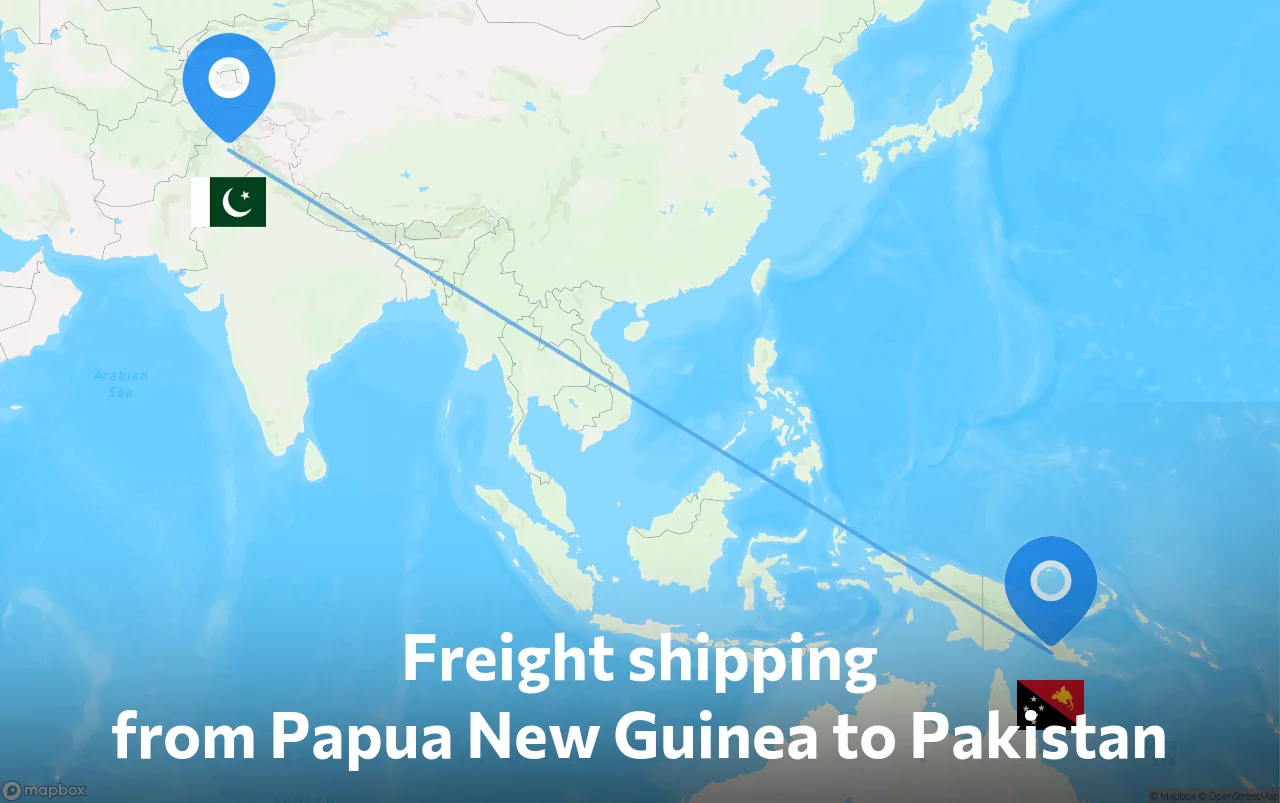 Shipping route from Papua New Guinea to Pakistan
