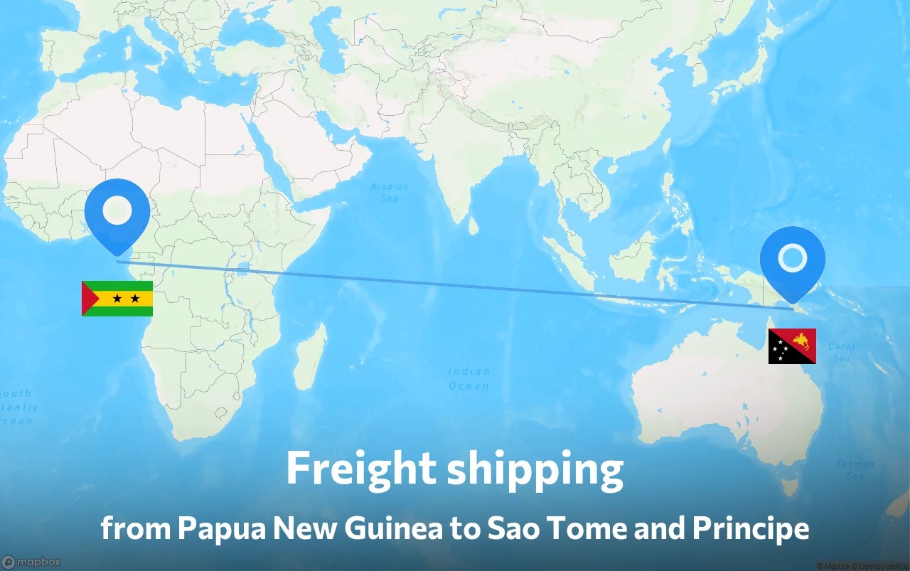 Shipping route from Papua New Guinea to Sao Tome and Principe