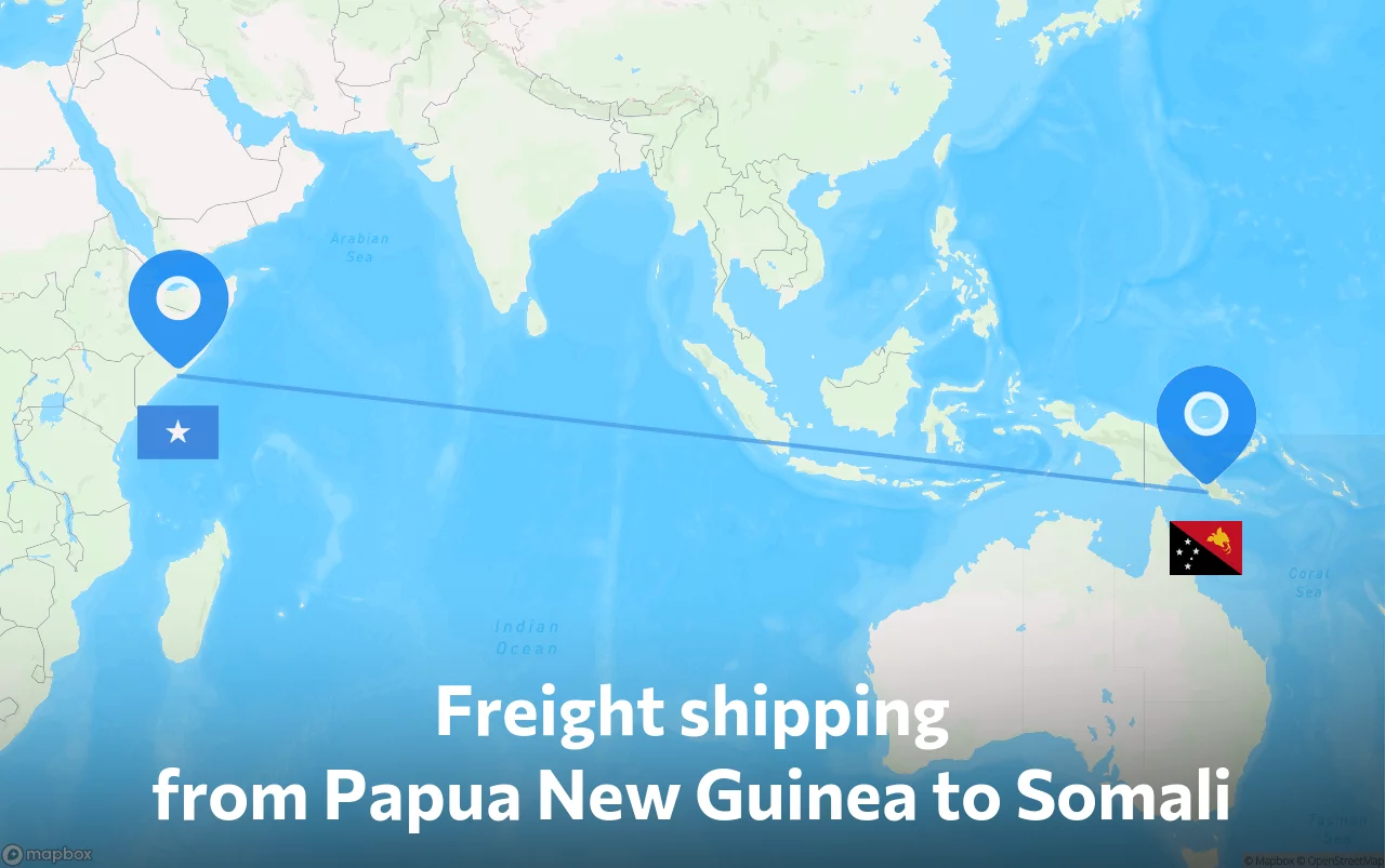 Shipping route from Papua New Guinea to Somali