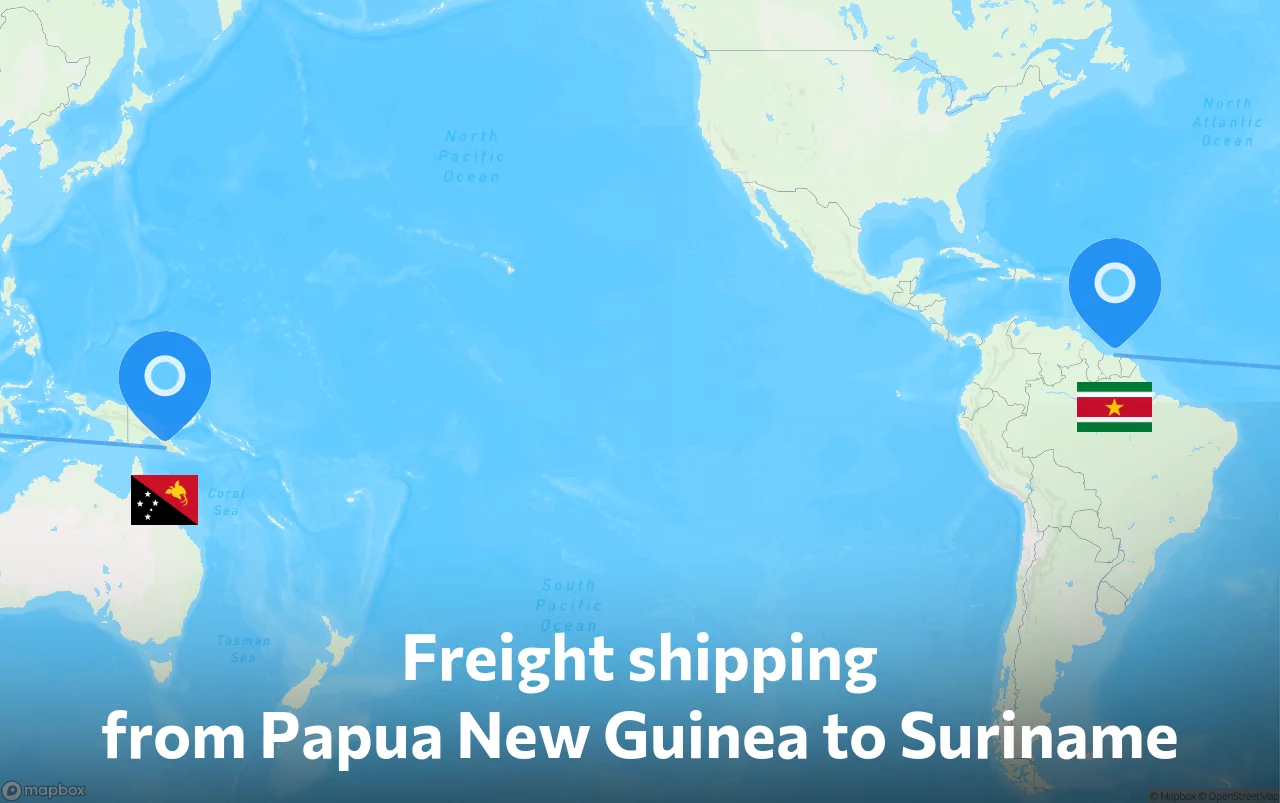 Shipping route from Papua New Guinea to Suriname