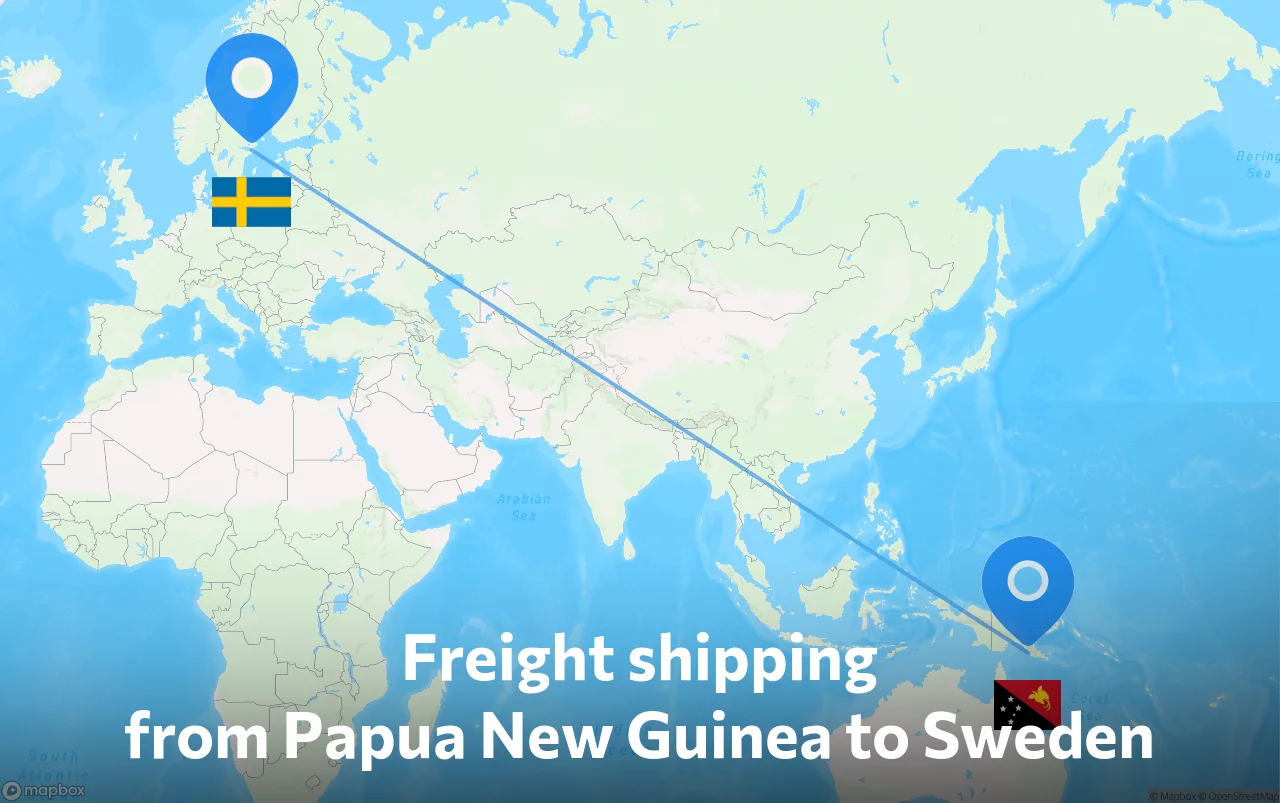 Shipping route from Papua New Guinea to Sweden